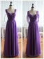 Light Purple Cap Sleeves Long Sleeves Backless Chiffon Prom Dress, Purple Bridesmaid Dresses
