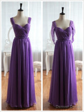 Light Purple Cap Sleeves/Long Sleeves Backless Chiffon Prom Dress, Purple Bridesmaid Dress