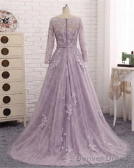 Light Purple Evening Dress Formal Party Gown,Round Collar Lace Prom Dress