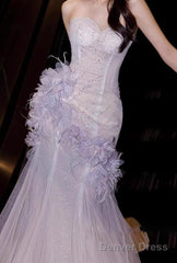 Light Purple Mermaid Sweetheart Neck Tulle Sequin Prom Dress Quinceaa Ball Dress Wedding Dress