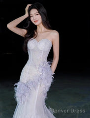 Light Purple Mermaid Sweetheart Neck Tulle Sequin Prom Dress Quinceaa Ball Dress Wedding Dress