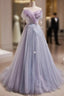Light Purple Off Shoulder Sweetheart Long Formal Dresses, Light Purple Tulle Prom Dresses