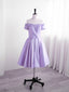Light Purple Satin Short Prom Dress with Lace, Cute Short Homecoming Dresses