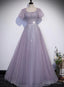Light Purple Sequins Short Sleeves Prom Dress, Purple Prom Dresses