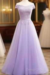 Light Purple Sweetheart Lace Applique Off Shoulder Prom Dresses