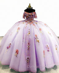 Light Purple Tulle Floral Embrodiery Quinceanera Dresses