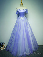 Light Purple Tulle Long Off Shoulder Long Party Dress, Lavender Prom Dress