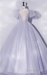 Light Purple Tulle Long Prom Dresses, Purple Tulle Formal Dresses