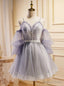 Light Purple Tulle Long Sleeve Homecoming Dresses