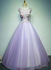 Light Purple Tulle Long Sweet 16 Formal Dress With Lace, Purple Prom Dress
