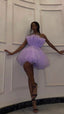 Light Purple Tulle Mini Prom Dress Strapless Pleated Homecoming Dresses