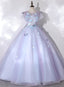 Light Purple Tulle With Butterfly Ball Gowns Sweet 16 Dress, Cute Long Prom Dresses
