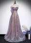 Light Purple Tulle With Lace A-Line Prom Dress, Purple Long Prom Dress