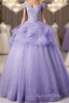 Light Purple Tulle With Lace Off Shoulder Sweet 16 Dress, Light Purple Prom Dresses