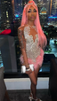 18Th Birthday Prom Dress Sexy Tight Beaded Pink Prom Dress Mini Homecoming Dresses