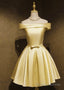 Light Yellow Satin Off Shoulder Knee Length Prom Dress Prom Dress, Short Homecoming Dresses