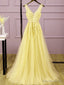 Light Yellow Tulle Long Prom Dress, A Line Prom Dresses Prom Gown