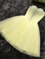 Light Yellow Tulle Short Beaded Sweetheart Homecoming Dress, Tulle Short Prom Dresses