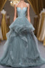 Gray Spaghetti Straps Tulle Princess Prom Dress Long Prom Dresses