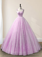 Lilac A-Line Tulle Long Sleeveless Quinceanera Dresses