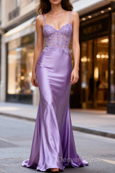 Lilac Floral Elegant Mermaid Corset Long Prom Dress