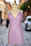Lilac Homecoming Dresses Sheath/Column Ruched V-neck Sleeveless Short/Mini Dresses