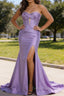 Lilac Mermaid Sweetheart Corset Long Prom Dresses with Slit