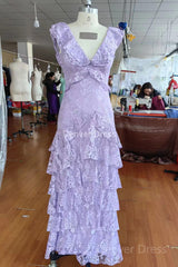 Lilac prom dress Long Evening Gown Lace Party Dress