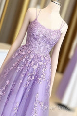 Lilac Prom Dresses With Appliques, Long Princess Prom Dresses, Prom Dance Dresses, Formal Prom Dresses Long