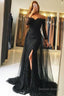 Black Tulle Mermaid Off The Shoulder Long Sleeves Prom Dresses with Lace Sequins