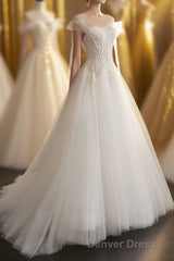 A-Line Tulle Lace Long Prom Dresses, Evening Party Dresses