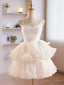 White Tulle Sweetheart Short Prom Dress, White Tulle Straps Prom Dresses