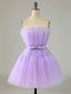Purple Strapless Tulle Knee Length Prom Dress, A Line Homecoming Dresses