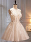 Champagne Spaghetti Strap Prom Dress, Cute A Line Prom Dress Homecoming Dresses