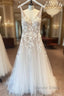 Long A Line Appliques Lace Spaghetti Straps Sweetheart Tulle Wedding Dresses