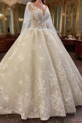 Long A-line Bateau Appliques Lace Sequins Tulle Wedding Dresses