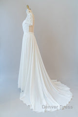 Long A-line Chiffon Backless Wedding Dresses with Sleeves