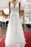 Long A-line Sleeveless Tulle Lace Appliques Open Back Wedding Dresses