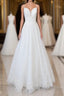 Long A Line Spaghetti Strap Applique Tulle Backless Wedding Dresses