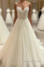 Long A-Line Spaghetti Straps Sweetheart Floral Lace Tulle Wedding Dresses