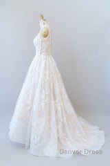 Long A-line Sweetheart Appliques Lace Tulle Wedding Dresses