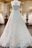 Long A-line Tulle Jewel Lace Appliques Wedding Dresses