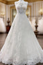 Long A Line Tulle Jewel Lace Appliques Wedding Dresses