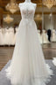 Long A Line Tulle Open Back Halter Sleeveless Lace Wedding Dresses