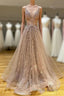Long A Line V Neck Lace Tulle Prom Graduation Prom Dresses