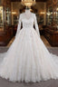 Long A-line V-neck Tulle Appliques Lace Wedding Dresses with Sleeves