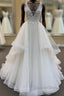 Long A-line V-neck Tulle Lace Wedding Dresses