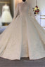 Long Ball Gowns High Neck Tulle Lace Wedding Dresses with Sleeves