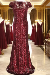 Long Burgundy Sequins Dropped Back Mermaid Bridesmaid Dresses