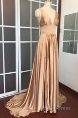 Long Chiffon V-Neck Empire Waistline Leg Slit Bridesmaid Dresses